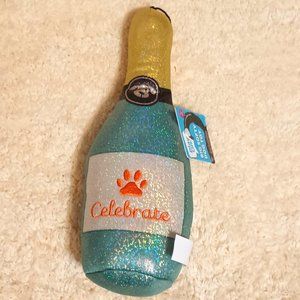 NWT ~ Play On Plush  4" (W) X 10" (H)  Champagne Bottle Dog Toy with a Squeaker